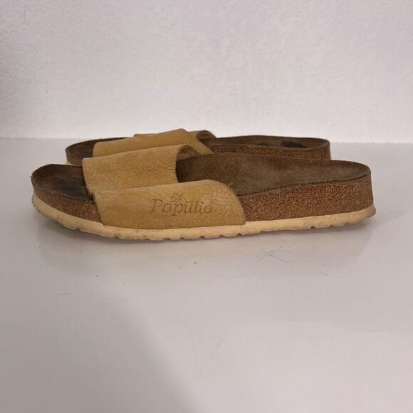 Papillio Birkenstock Yellow Leather Slide Sandals - Picture 1 of 9